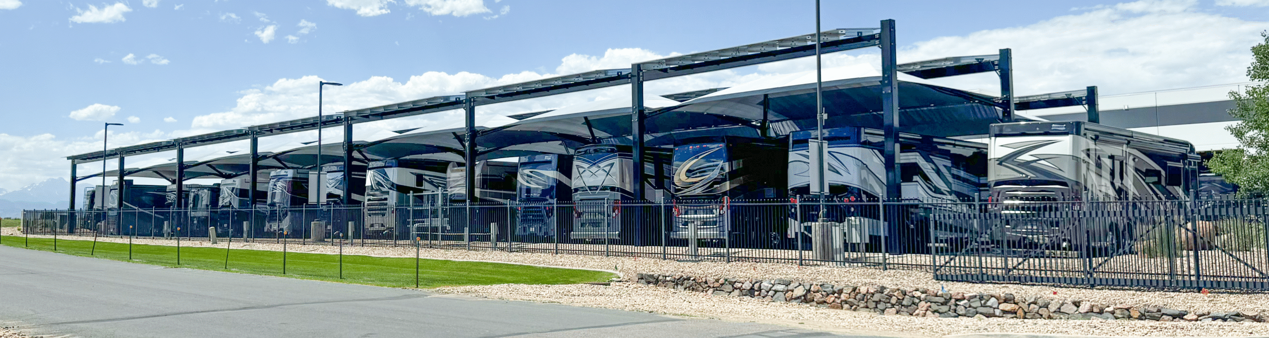 Transwest Frontage Solar Integrated Hail Canopies for RVs