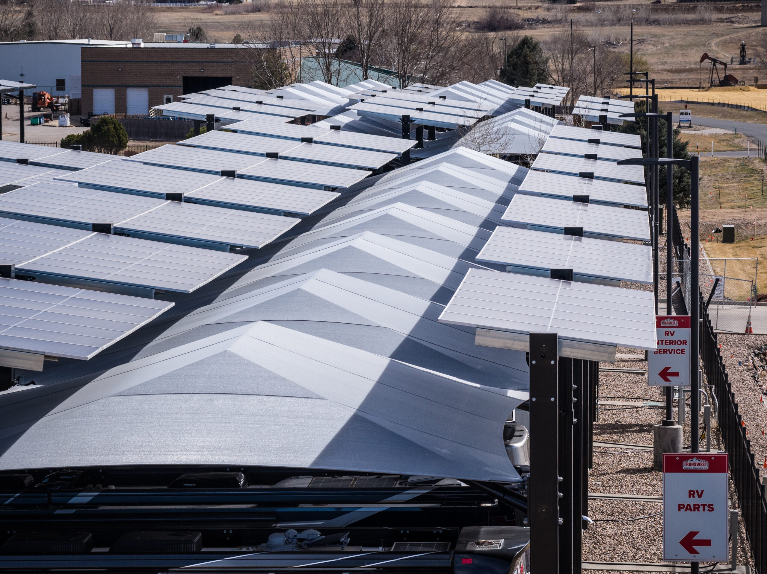 Transwest - Commerce solar-integrated hail canopies